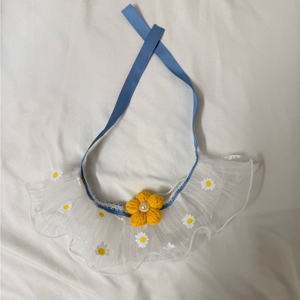 Blue Ribbon Daisy Collar with Yellow Flower Accent for Pets